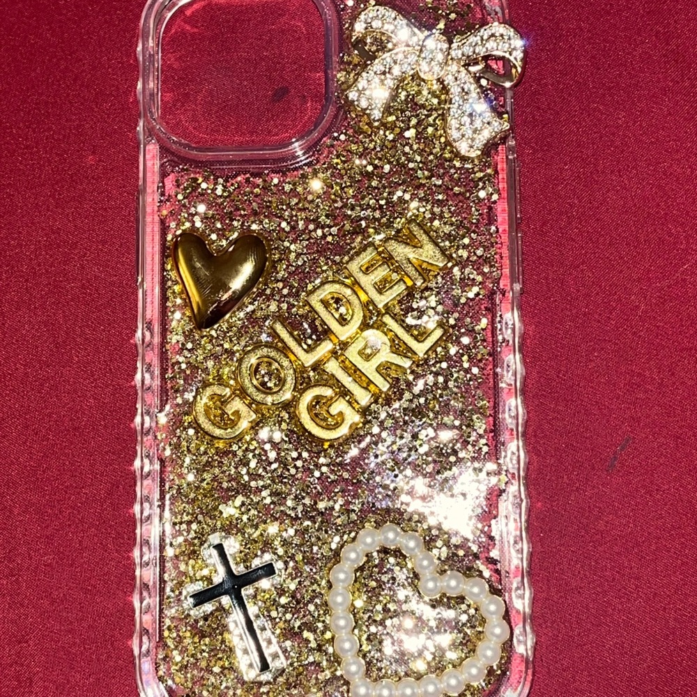 Gold Glitter Phone Case with Charms junk cases